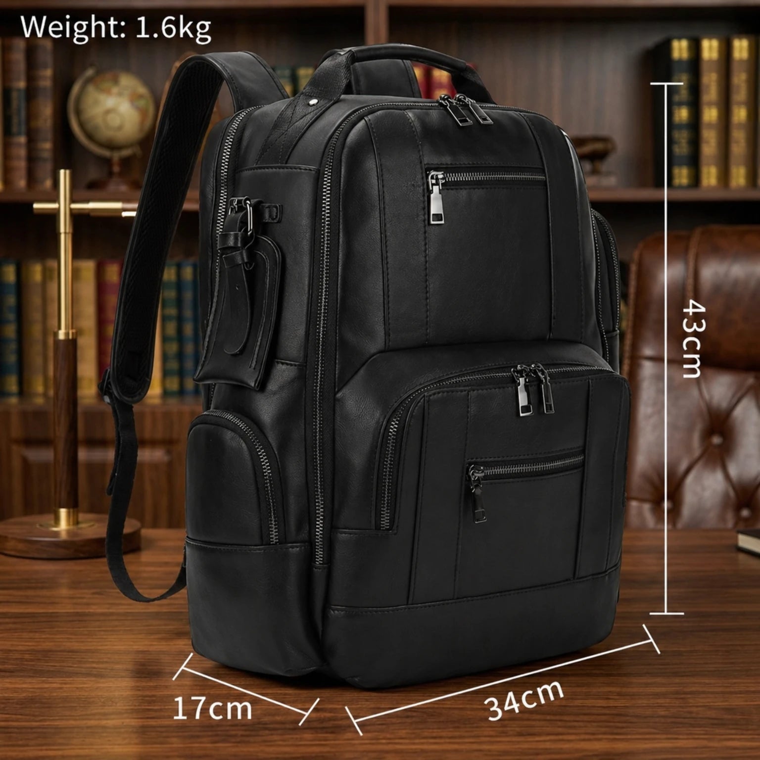 Mochila de couro masculina para notebook com design executivo, acabamento premium e amplo espaço para o dia a dia.