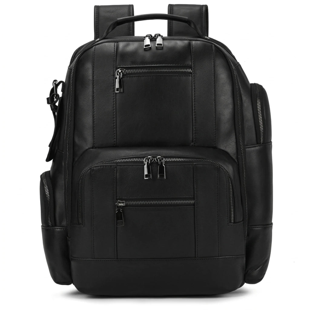 Mochila de couro masculina para notebook com design executivo, acabamento premium e amplo espaço para o dia a dia.