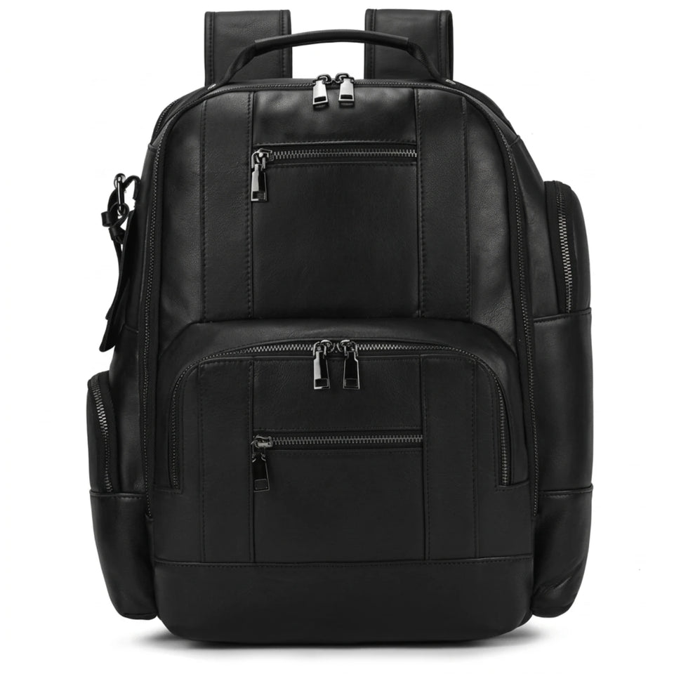 Mochila de couro masculina para notebook com design executivo, acabamento premium e amplo espaço para o dia a dia.