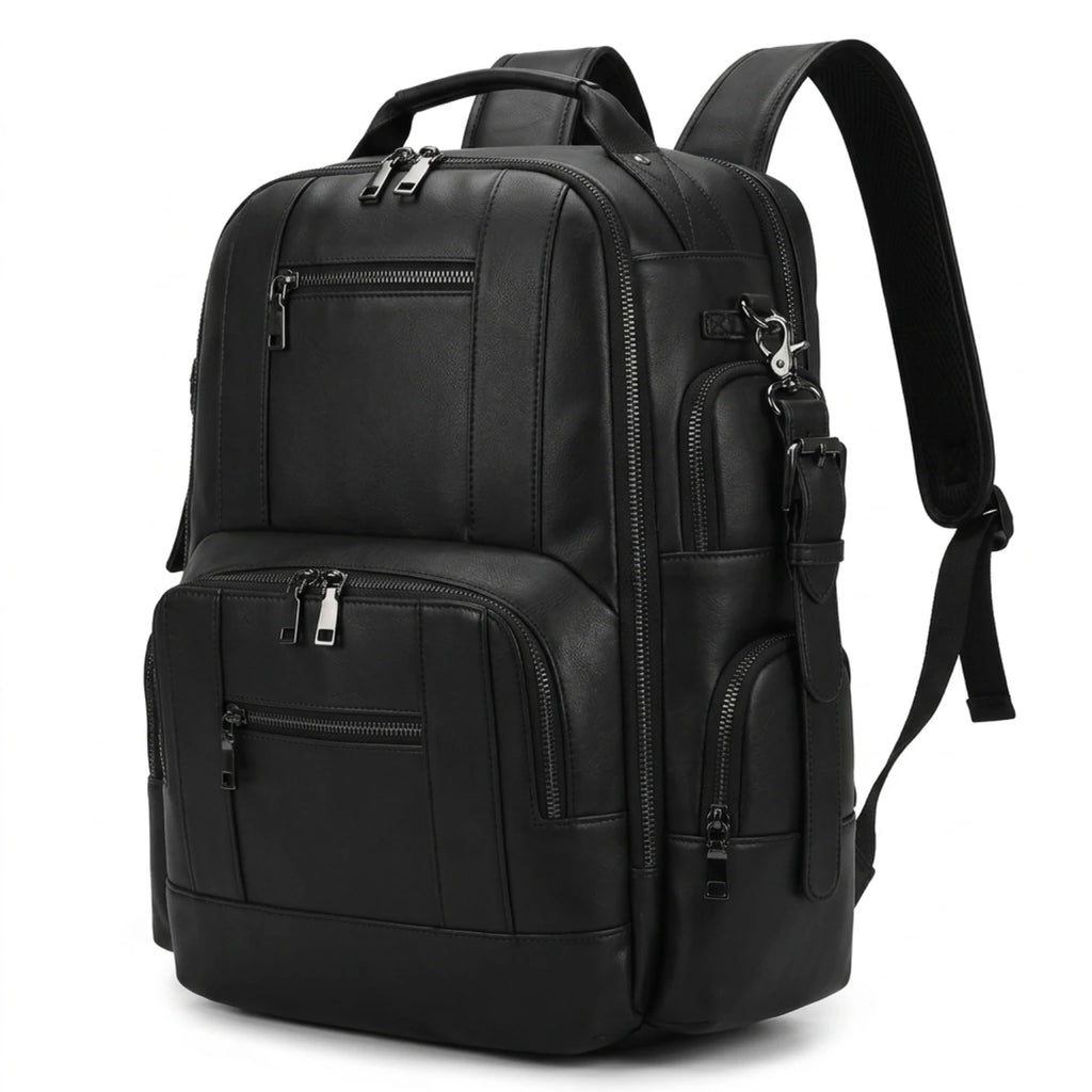 Mochila de couro masculina para notebook com design executivo, acabamento premium e amplo espaço para o dia a dia.