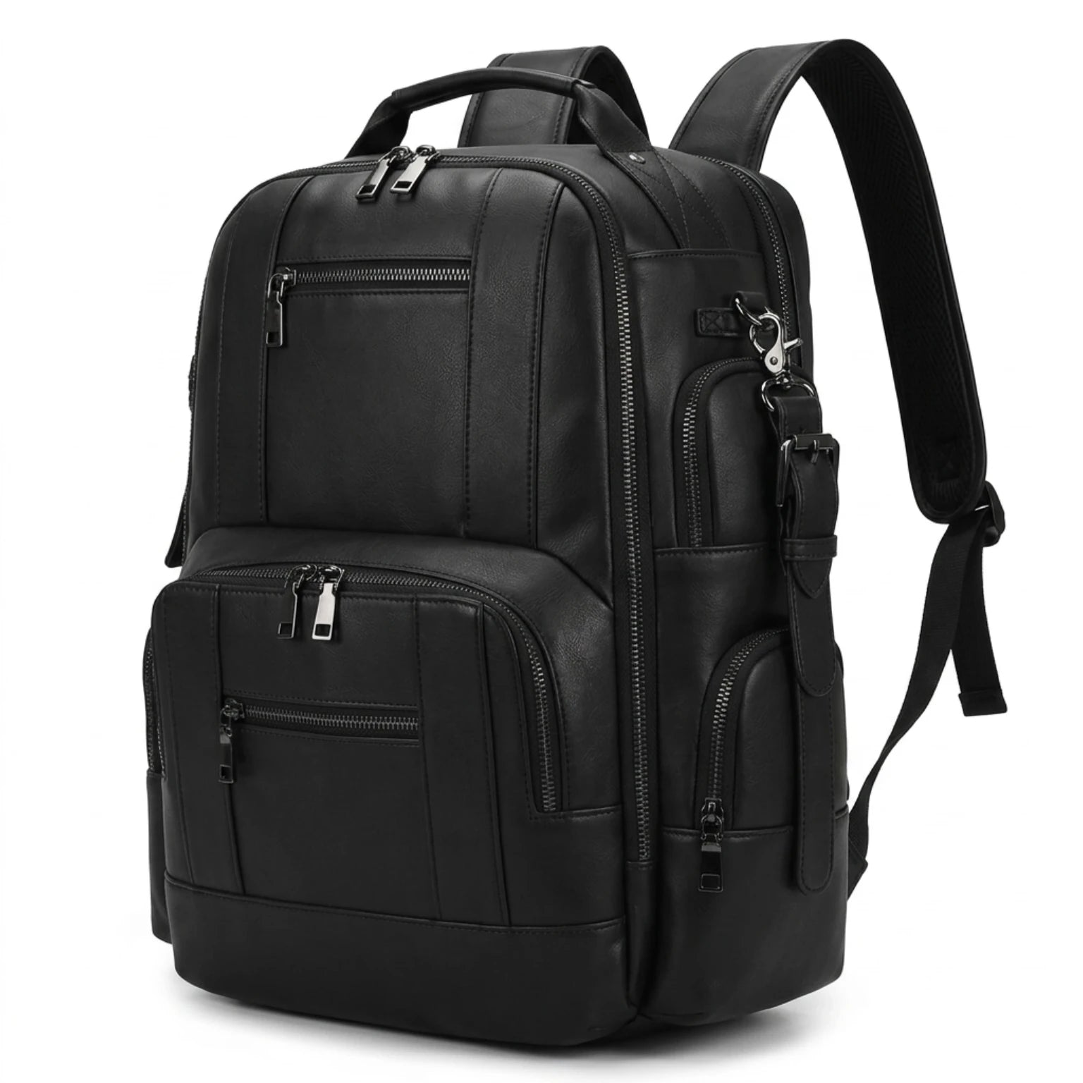 Mochila de couro masculina para notebook com design executivo, acabamento premium e amplo espaço para o dia a dia.