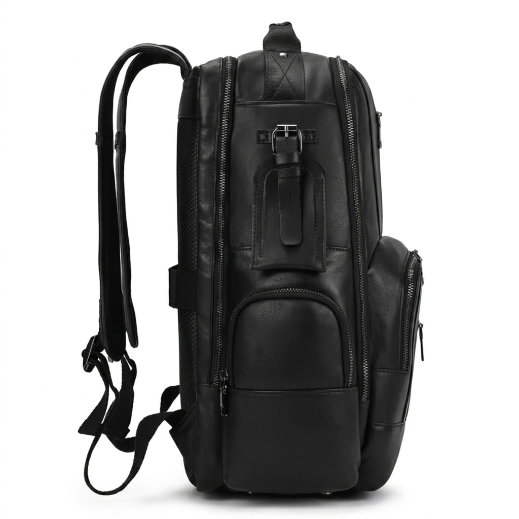Mochila de couro masculina para notebook com design executivo, acabamento premium e amplo espaço para o dia a dia.