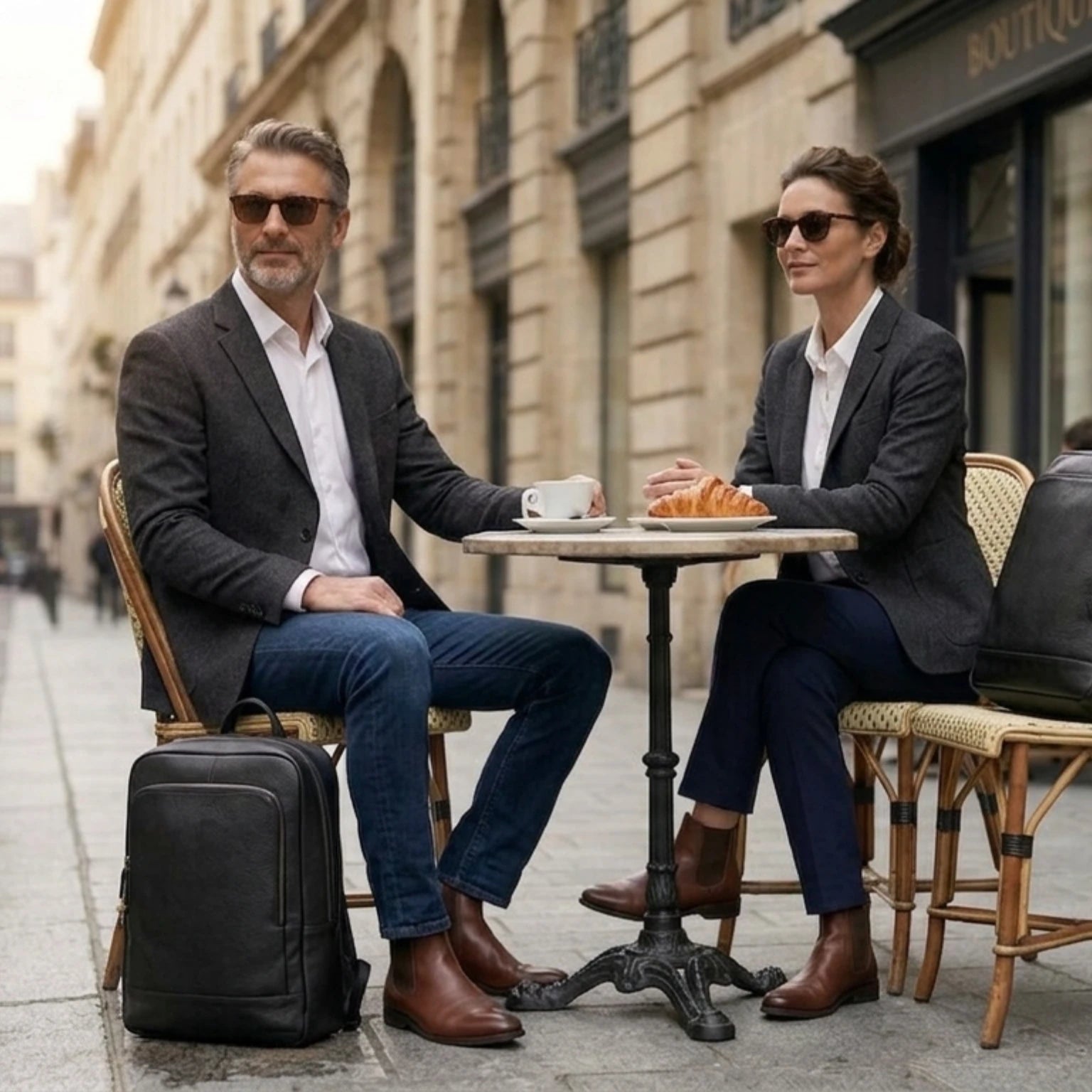 Mochila de couro executiva slim Texas preta com design moderno e discreto.