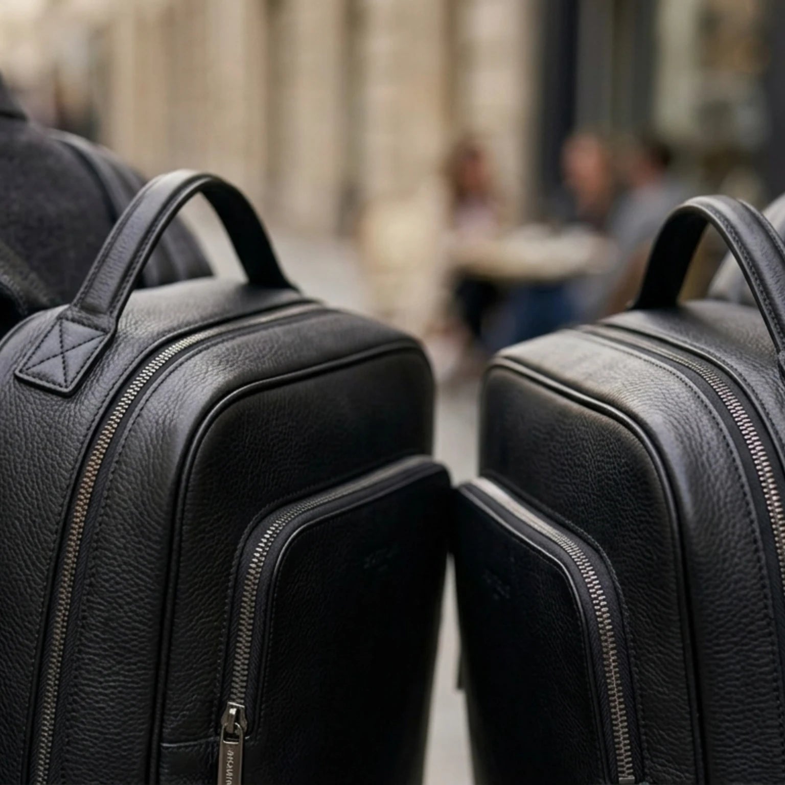 Mochila de couro executiva slim Texas preta com design moderno e discreto.