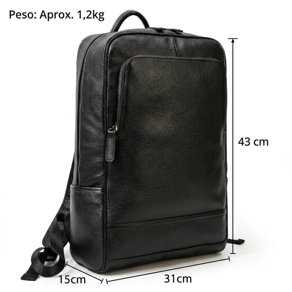 Mochila de couro executiva slim Texas preta com design moderno e discreto.