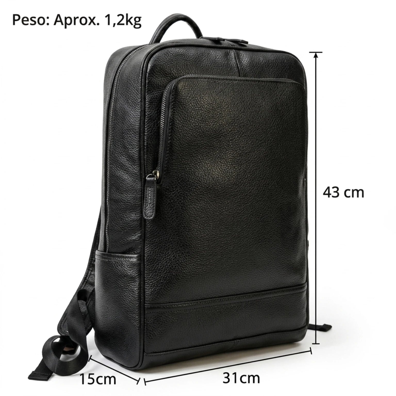 Mochila de couro executiva slim Texas preta com design moderno e discreto.