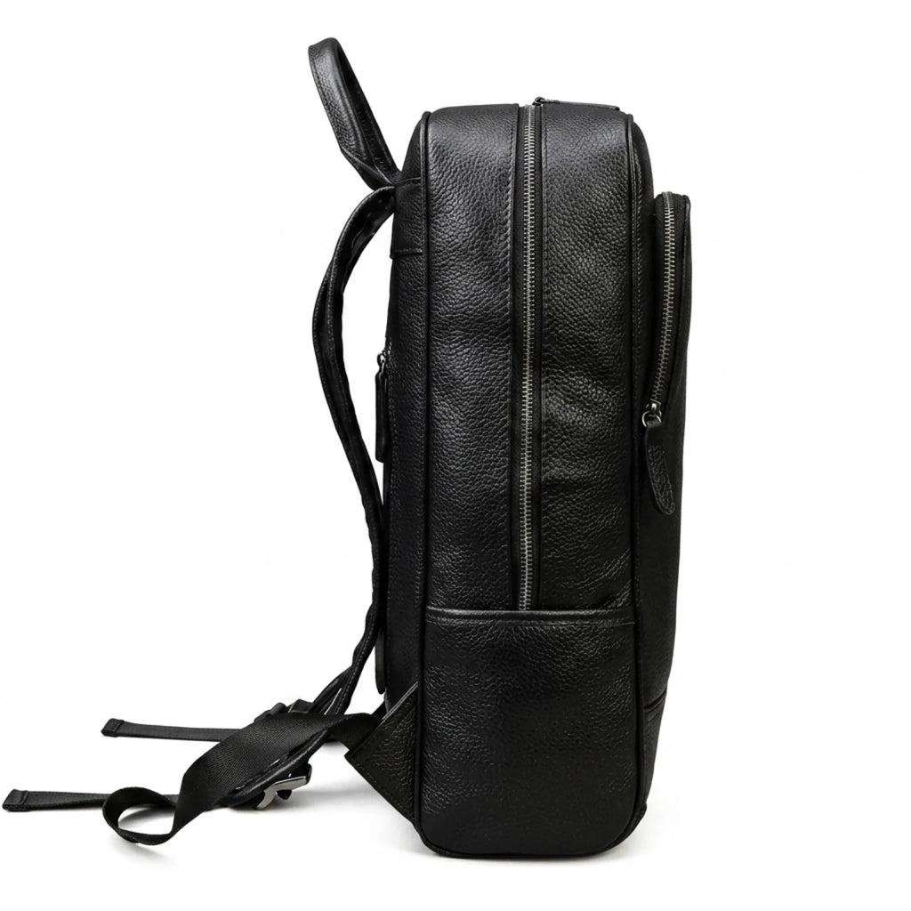 Mochila de couro executiva slim Texas preta com design moderno e discreto.