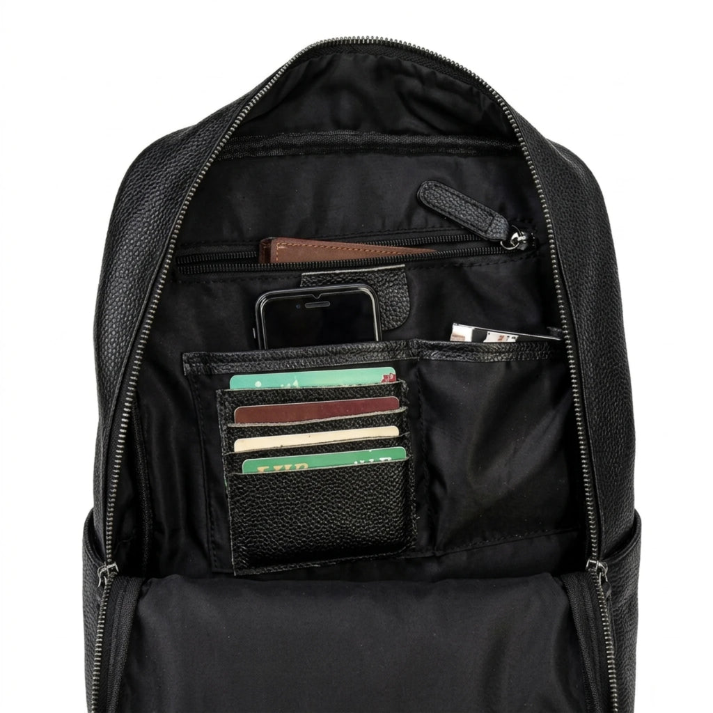 Mochila de couro executiva slim Texas preta com design moderno e discreto.