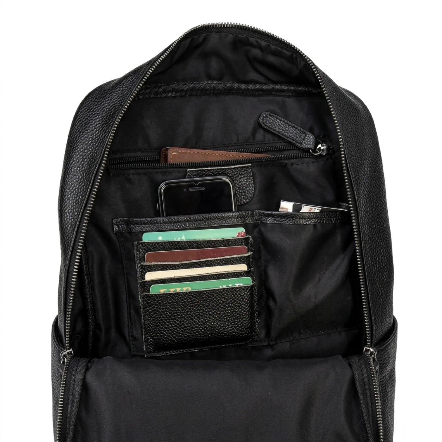 Mochila de couro executiva slim Texas preta com design moderno e discreto.