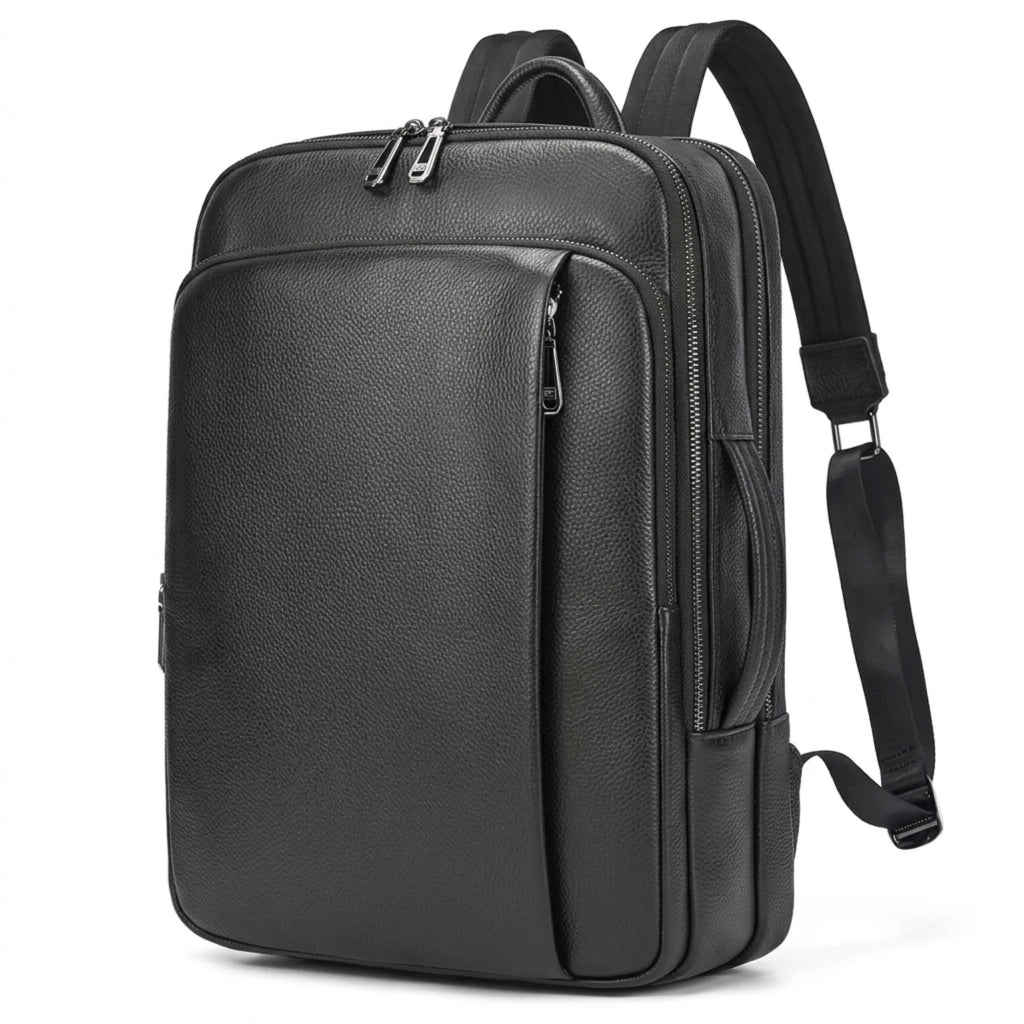 Mochila de couro masculina slim estilo europeu para uso executivo