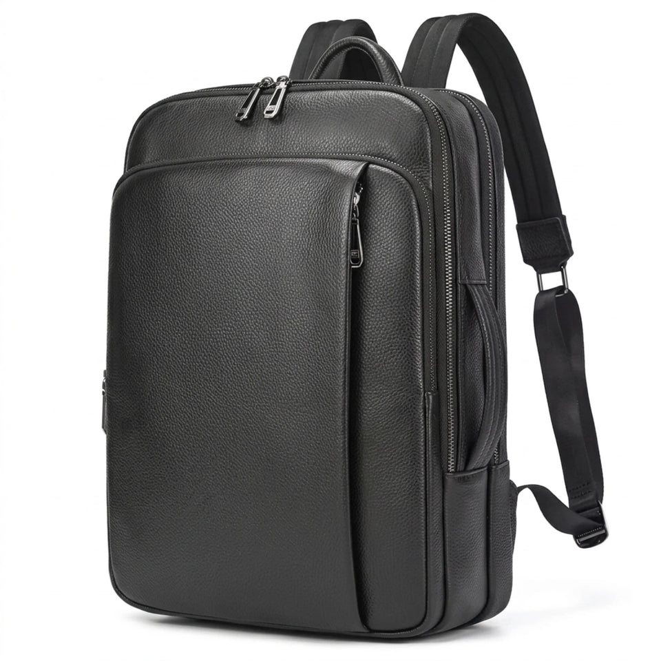 Mochila de couro masculina slim estilo europeu para uso executivo