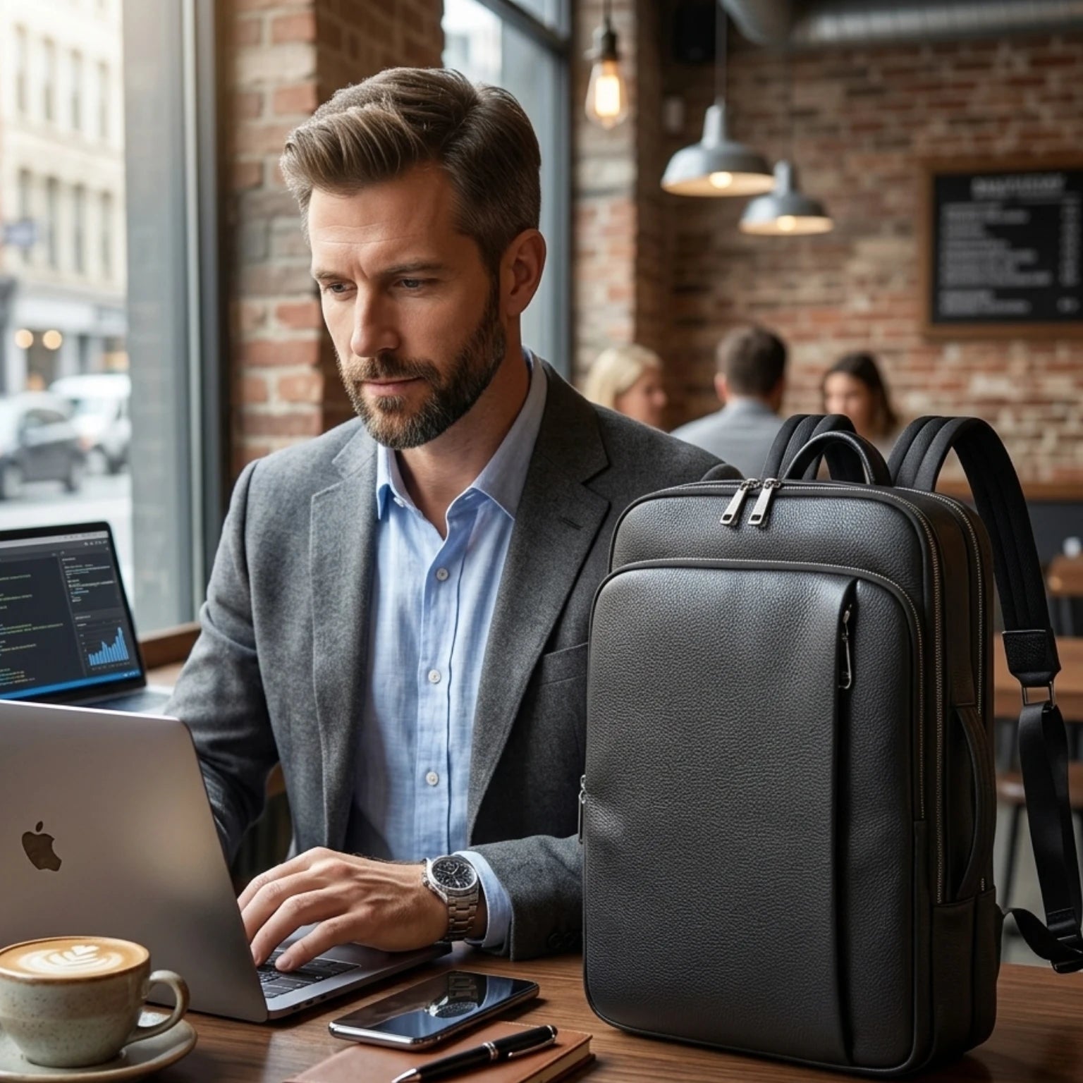 Mochila de couro slim masculina estilo Europa para uso diário