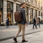 Mochila masculina de couro premium com compartimento para notebook