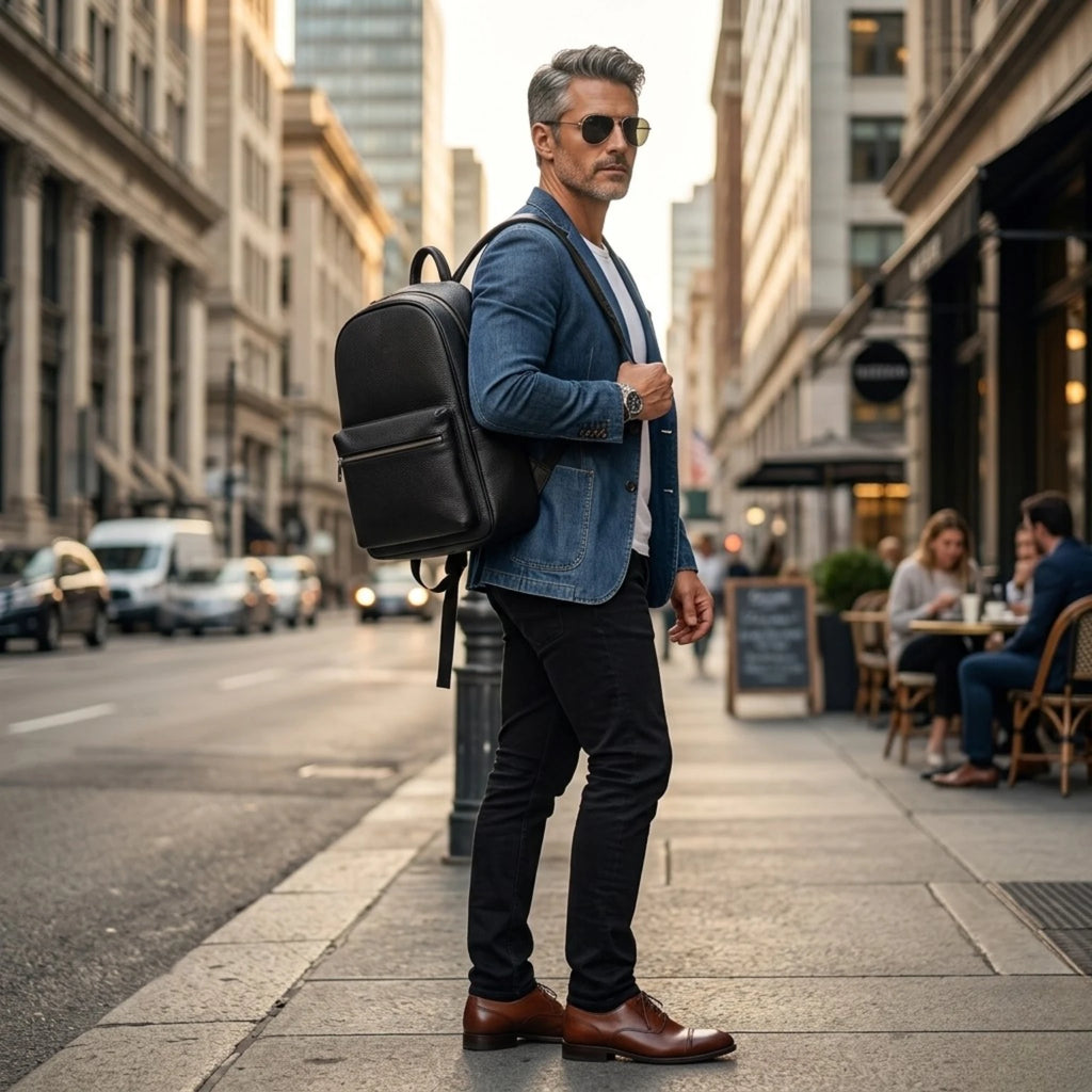"Mochila de Couro Life Europa para notebook, mochila de couro com amplo espaço interno, ideal para trabalho, viagens e uso diário."
