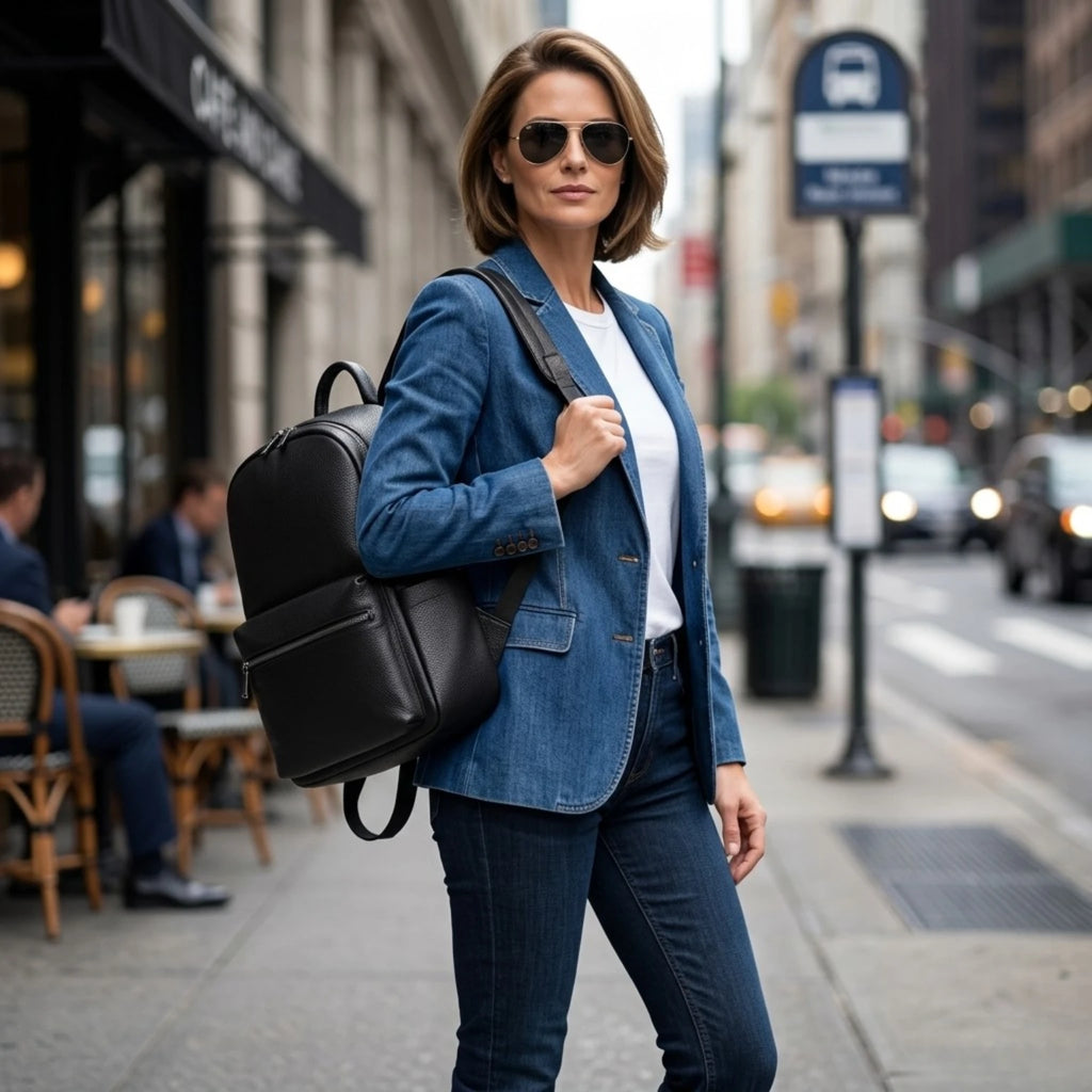 "Mochila de couro executiva Life Europa, mochila de couro masculina e feminina com estilo moderno e alta durabilidade."