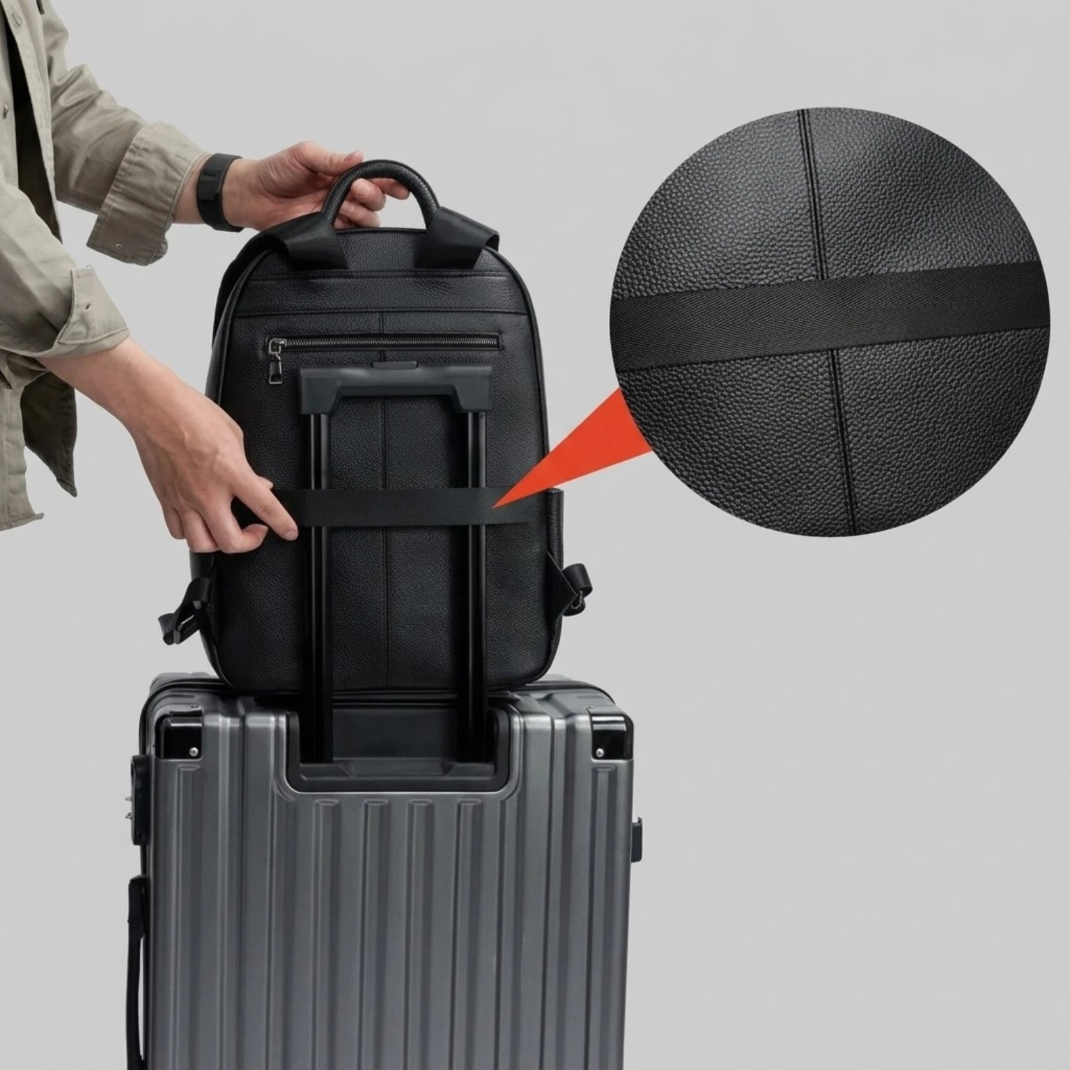 "Mochila de Couro para Notebook Life Europa com acabamento premium, design elegante e espaço seguro para notebook e acessórios."