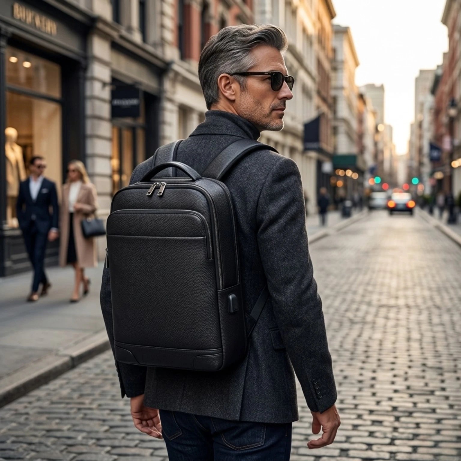"Mochila de Couro Rome Urban para notebook, mochila de couro masculina com acabamento premium e amplo espaço interno."