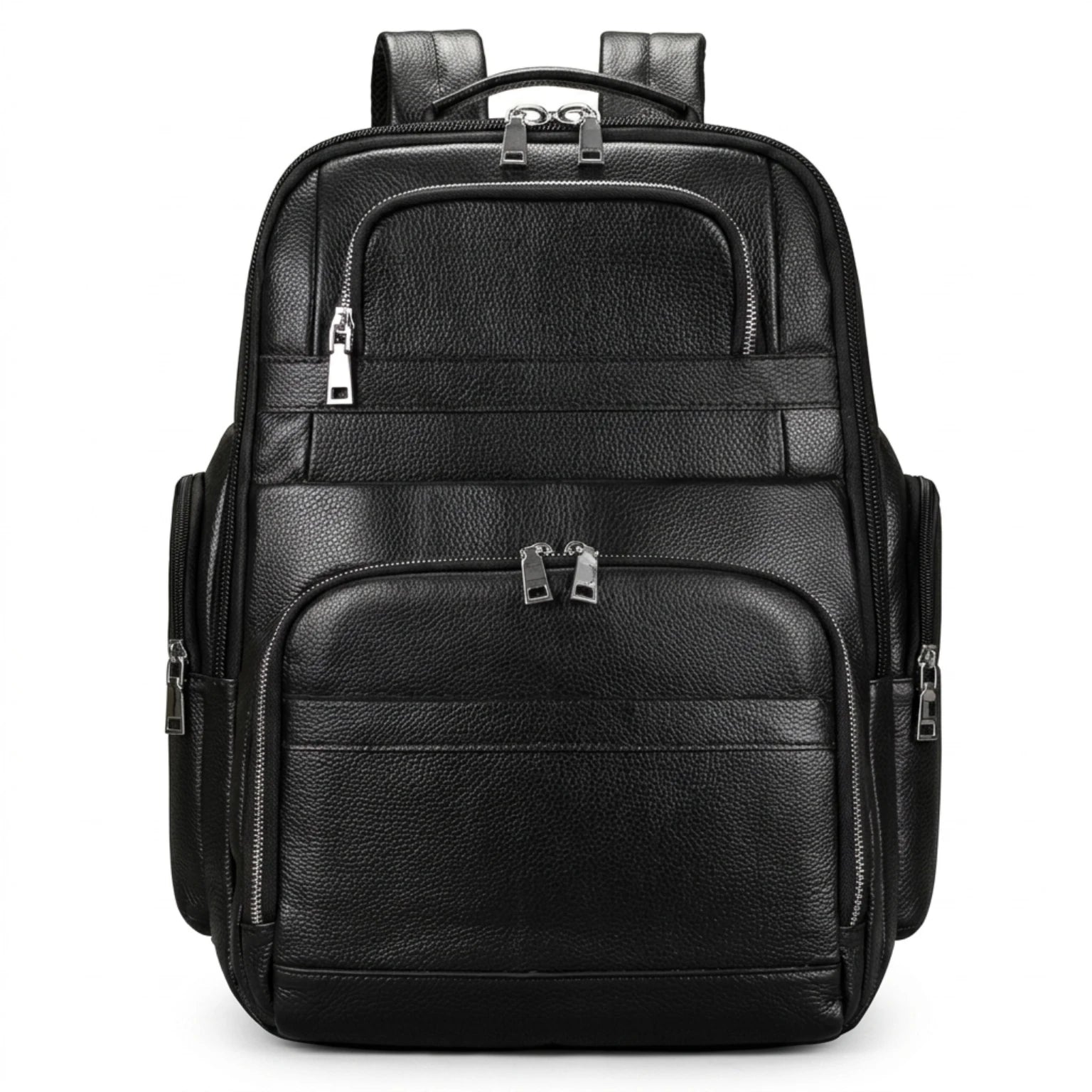 Mochila de Couro Executiva para Notebook com USB Prestige Black em couro legítimo, design sofisticado e amplo espaço para trabalho e viagens.