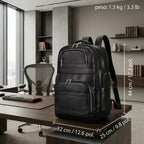 Mochila de Couro Executiva para Notebook com USB Prestige Black em couro legítimo, design sofisticado e amplo espaço para trabalho e viagens.