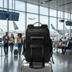 Mochila masculina em couro legítimo com USB, espaço para notebook e design executivo moderno.