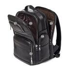 Mochila de Couro Executiva para Notebook com USB Prestige Black em couro legítimo, design sofisticado e amplo espaço para trabalho e viagens.