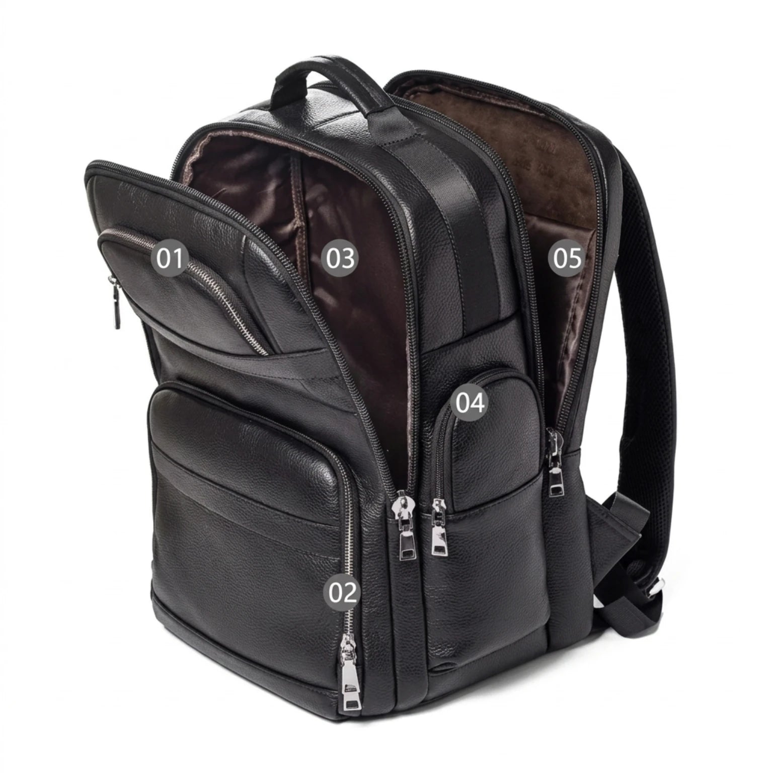 Mochila de Couro Executiva para Notebook com USB Prestige Black em couro legítimo, design sofisticado e amplo espaço para trabalho e viagens.