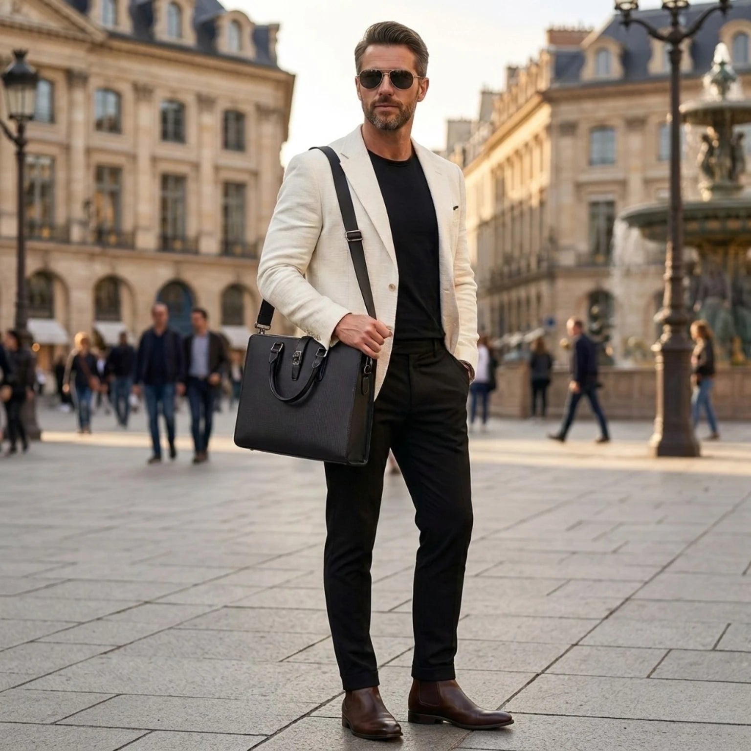 "Pasta executiva masculina de couro Orveni Life Office, ideal para transportar notebook, documentos e acessórios com elegância."
