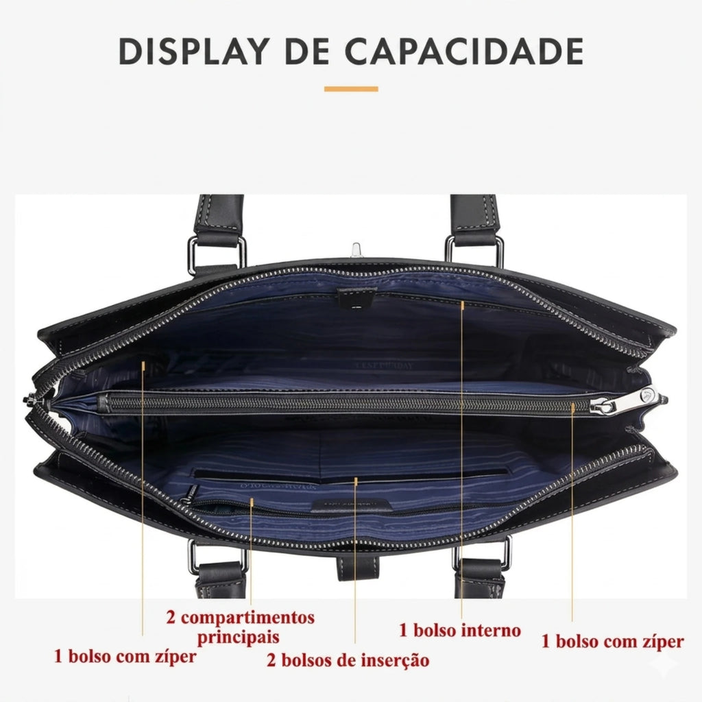 "Pasta de couro Orveni Life Office com design moderno e executivo, perfeita para profissionais que buscam praticidade e sofisticação."