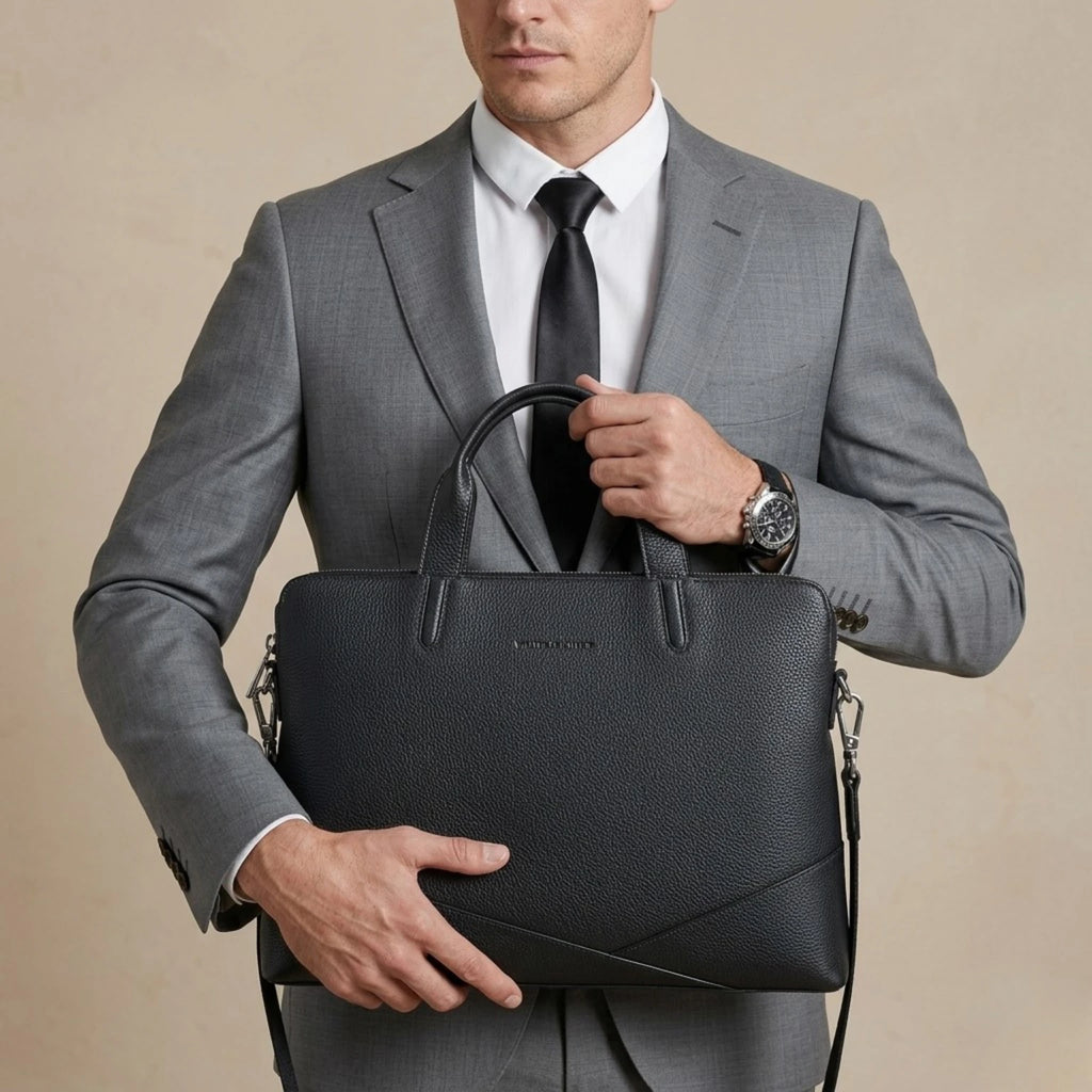 "Pasta Executiva Orveni Life Vittorio em couro, pasta executiva masculina elegante e funcional para trabalho, reuniões e viagens."