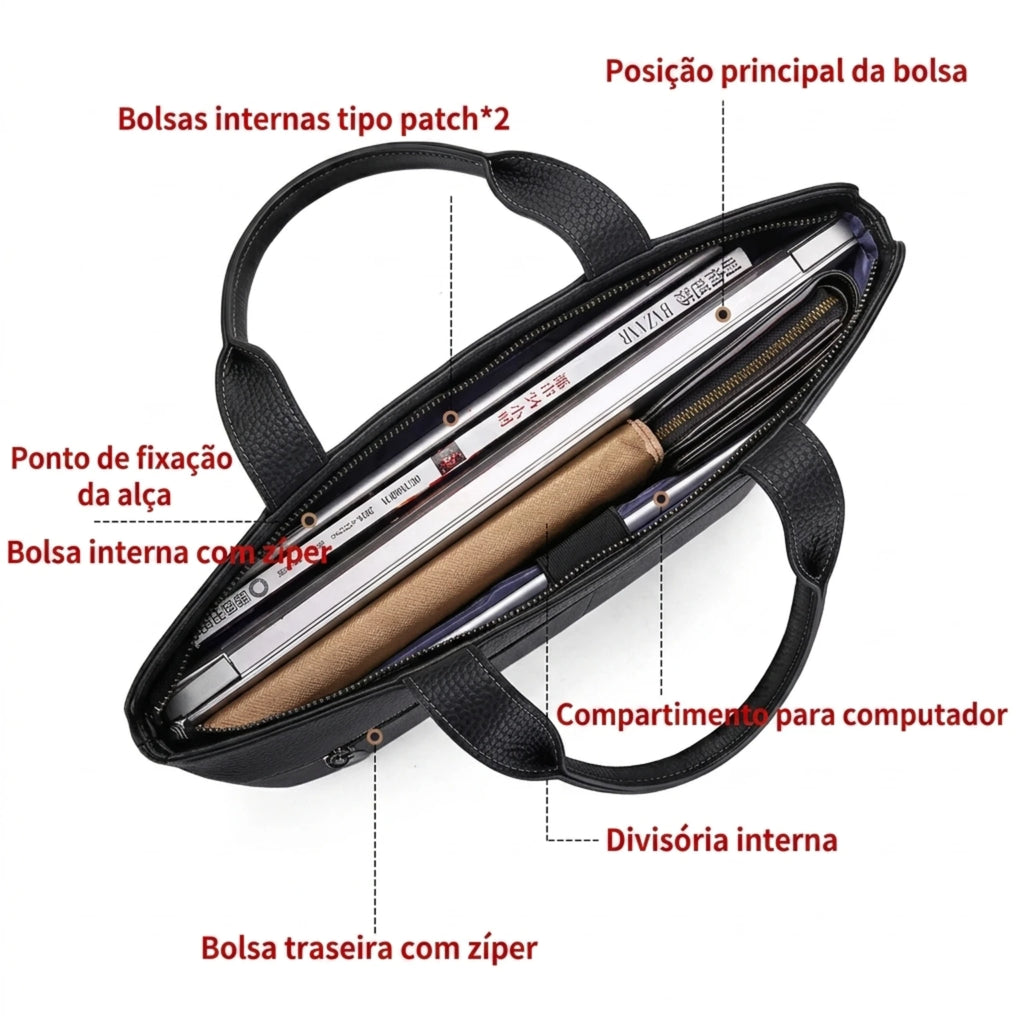 "Pasta de couro Orveni Life Vittorio com design moderno e executivo, confeccionada para profissionais que valorizam sofisticação e durabilidade."