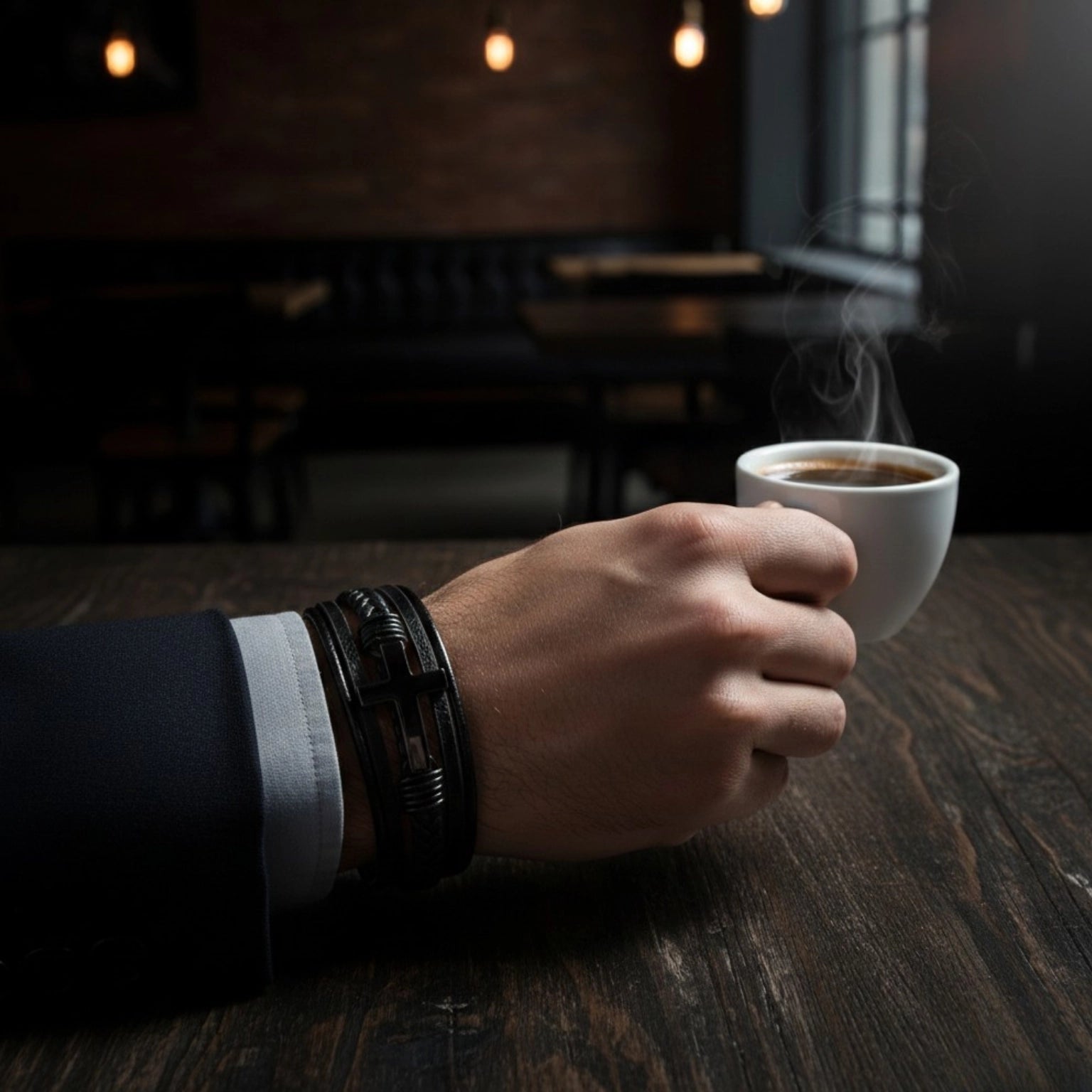 Pulseira de couro para homem Cruz Life em couro legítimo, design moderno com detalhe de cruz e alta durabilidade