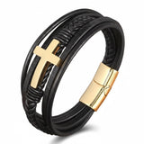 Pulseira de Couro Cruz Life Gold