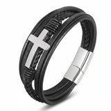 Pulseira de Couro Cruz Life Prata