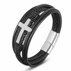 Pulseira de Couro Cruz Life em couro legítimo, pulseira de couro masculina com detalhe de cruz, design sofisticado e acabamento premium