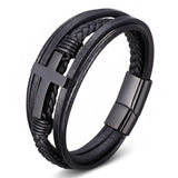 Pulseira de Couro Cruz Life Preta
