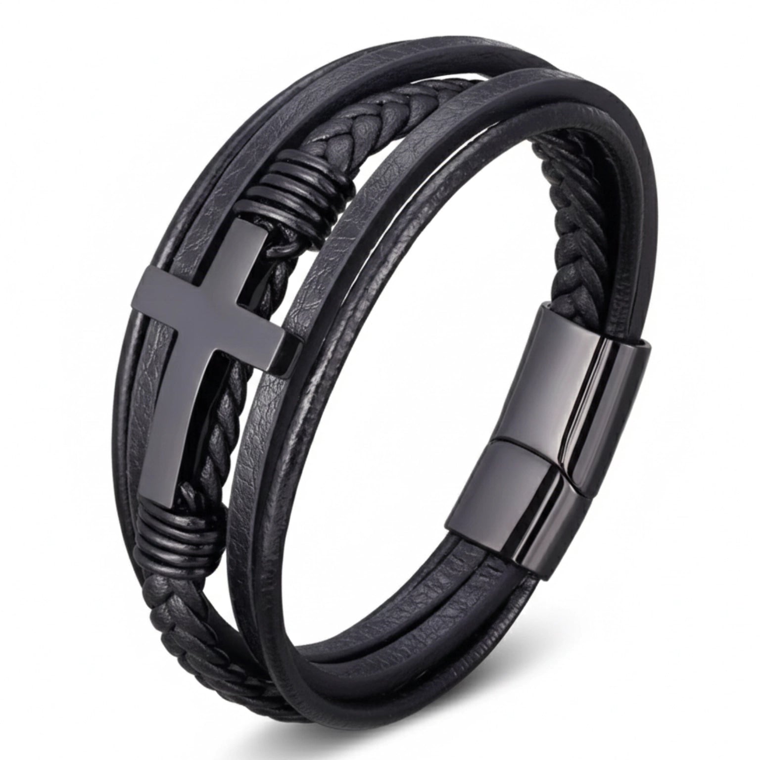 Pulseira de Couro Cruz Life em couro legítimo, pulseira de couro masculina com detalhe de cruz, design sofisticado e acabamento premium
