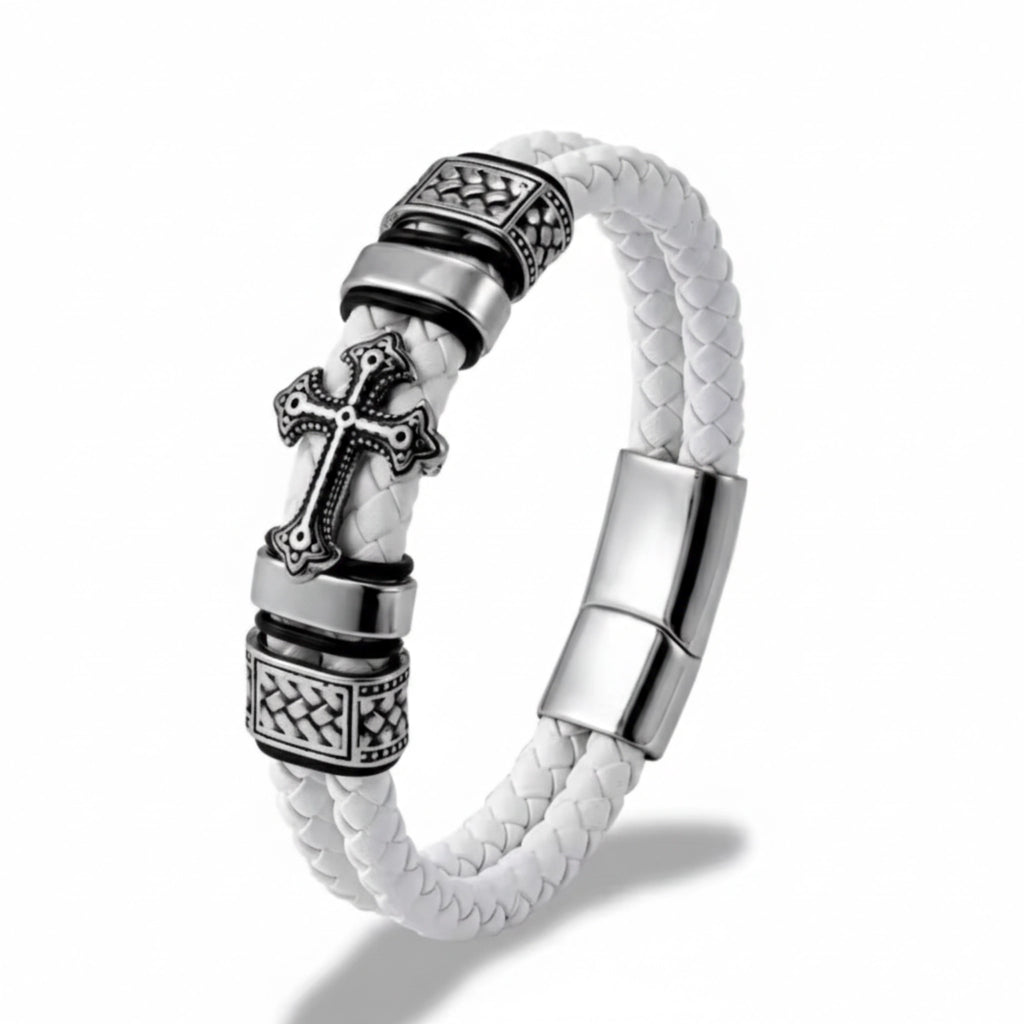 Pulseira de Couro Life Cruz Roma em couro legítimo, design masculino sofisticado com detalhe de cruz e acabamento premium