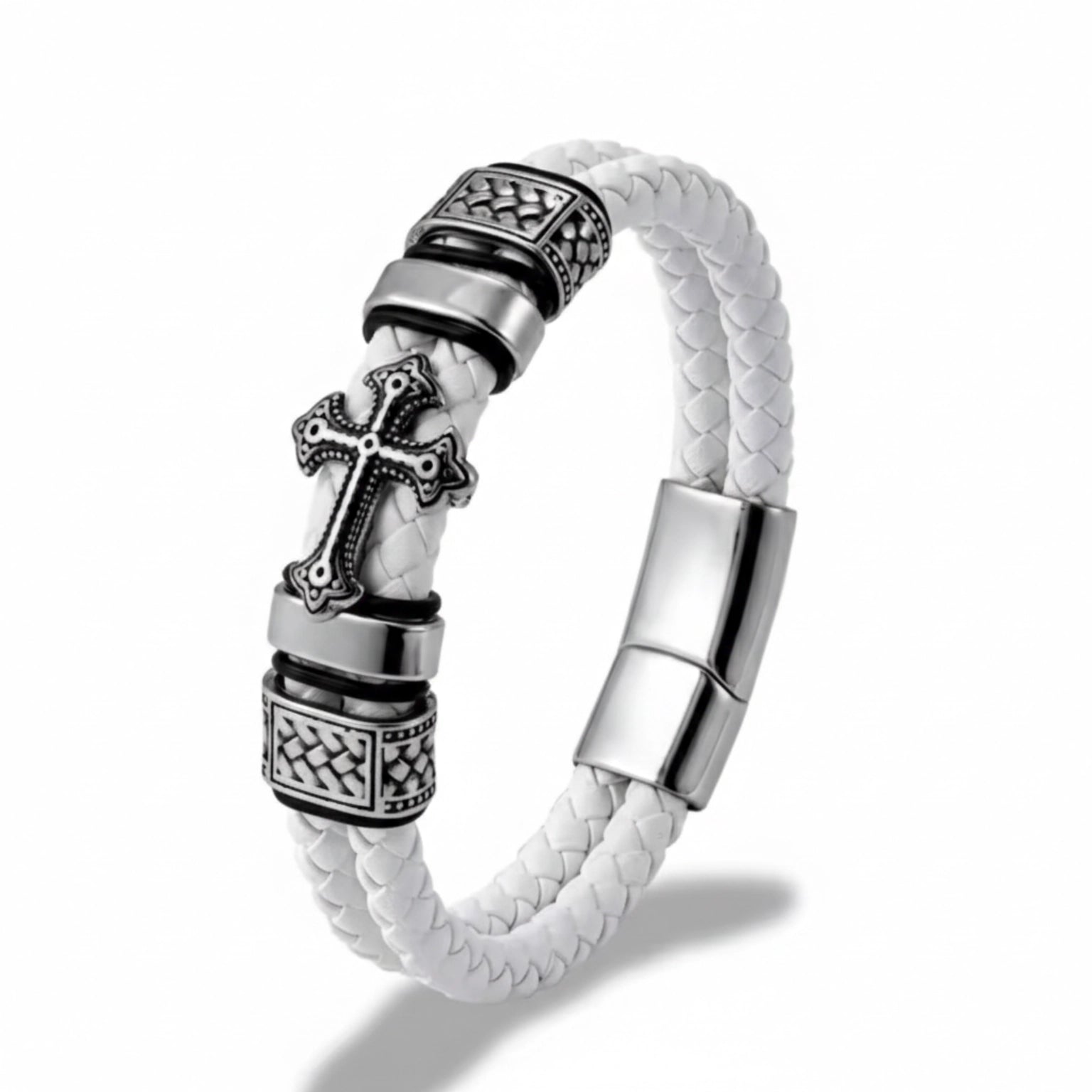 Pulseira de Couro Life Cruz Roma em couro legítimo, design masculino sofisticado com detalhe de cruz e acabamento premium