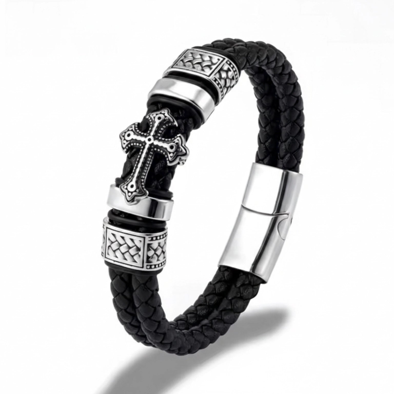 Pulseira de Couro Life Cruz Roma em couro legítimo, design masculino sofisticado com detalhe de cruz e acabamento premium