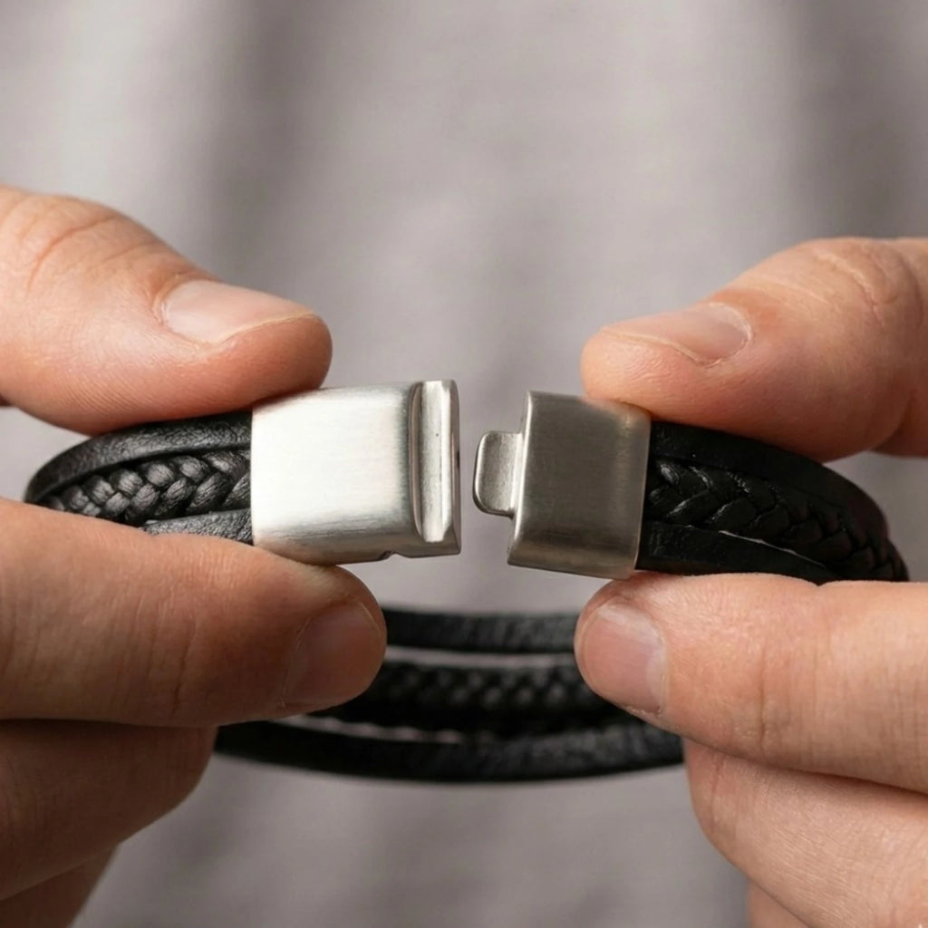 Pulseira masculina em couro legítimo Life Enzo, ideal para compor um visual sofisticado e contemporâneo.