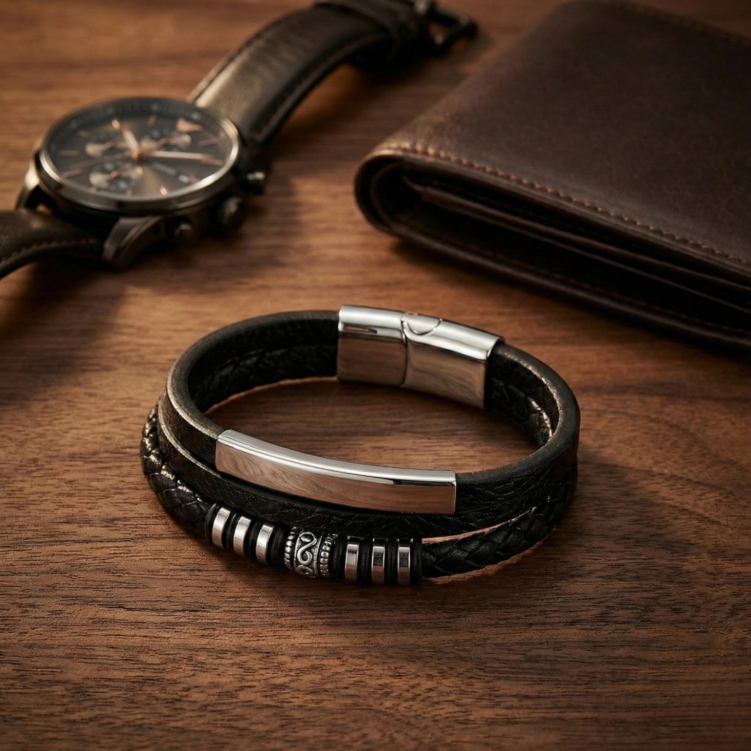 Pulseira masculina de couro Life Enzo, acessório premium em couro legítimo com design moderno e acabamento de alta qualidade