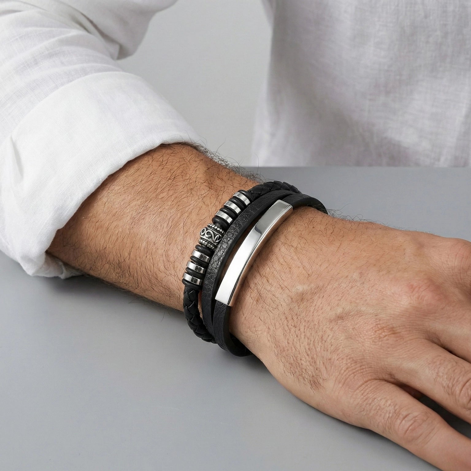 Pulseira de couro para homem Life Enzo em couro legítimo, design elegante, alta durabilidade e acabamento premium