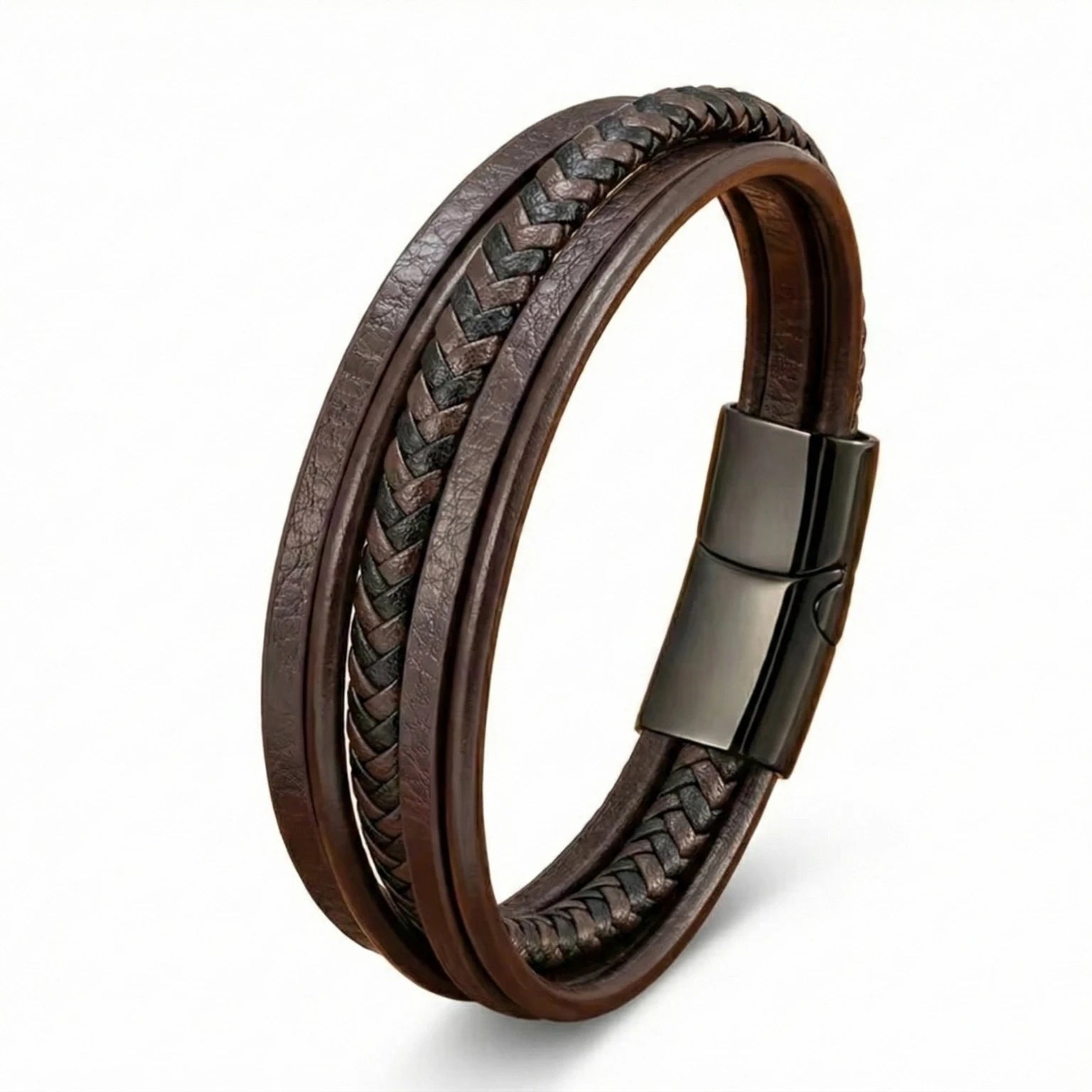 Pulseira de Couro Masculina Life Milano em couro legítimo, design elegante e acabamento premium para homens modernos