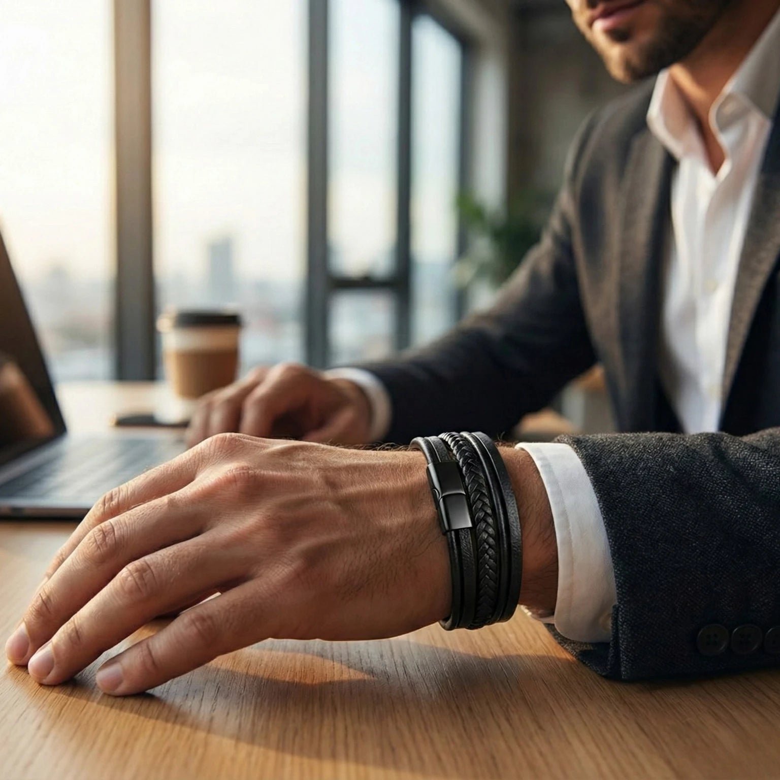 Pulseira de couro masculina Life Milano, acessório premium com design moderno e acabamento refinado em couro legítimo
