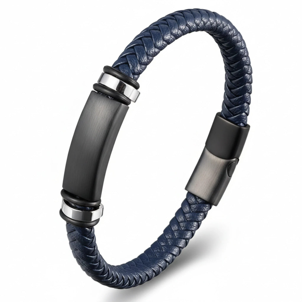 Pulseira de Couro Masculino Life Silver em couro legítimo, design elegante e acabamento premium para homens sofisticados