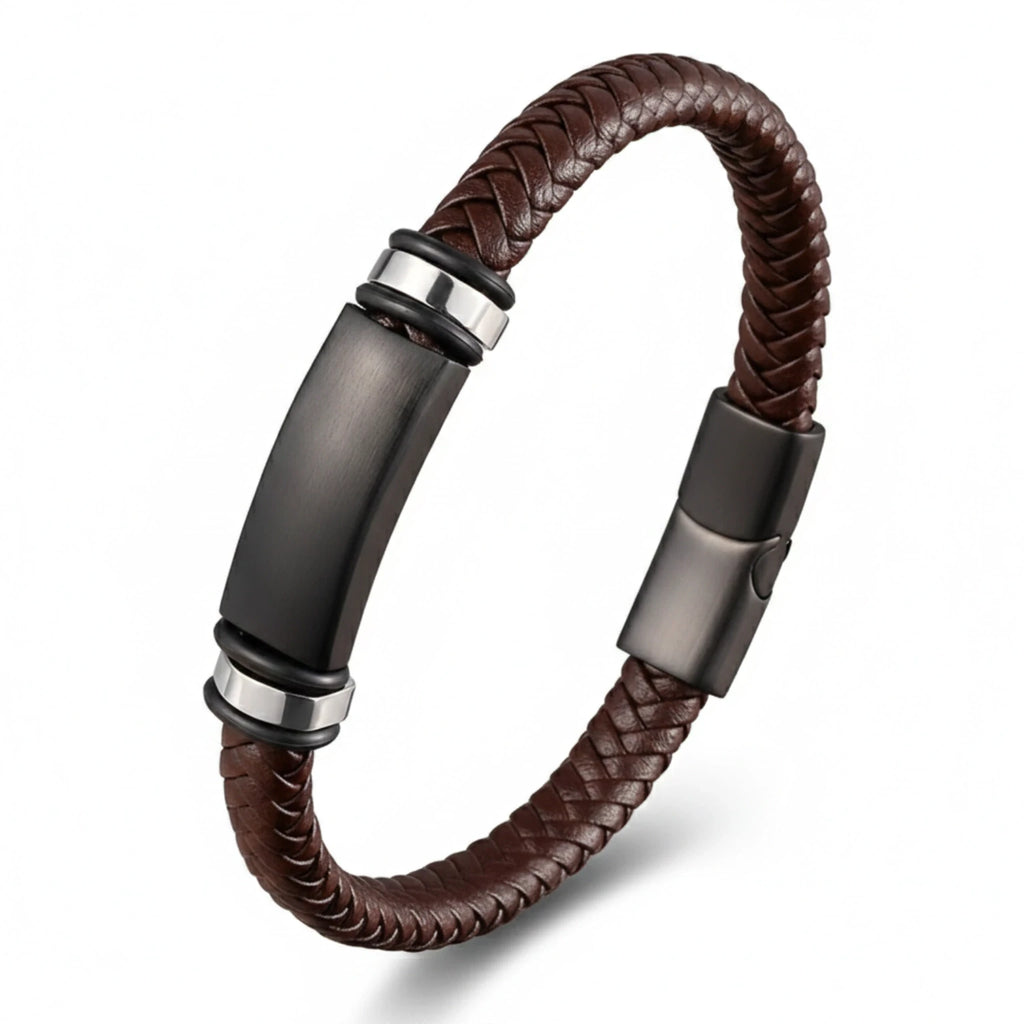 Pulseira de Couro Masculino Life Silver em couro legítimo, design elegante e acabamento premium para homens sofisticados