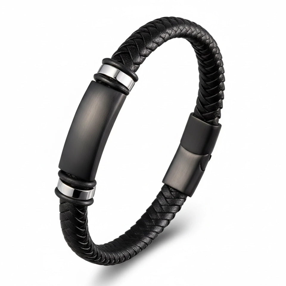 Pulseira de Couro Masculino Life Silver em couro legítimo, design elegante e acabamento premium para homens sofisticados