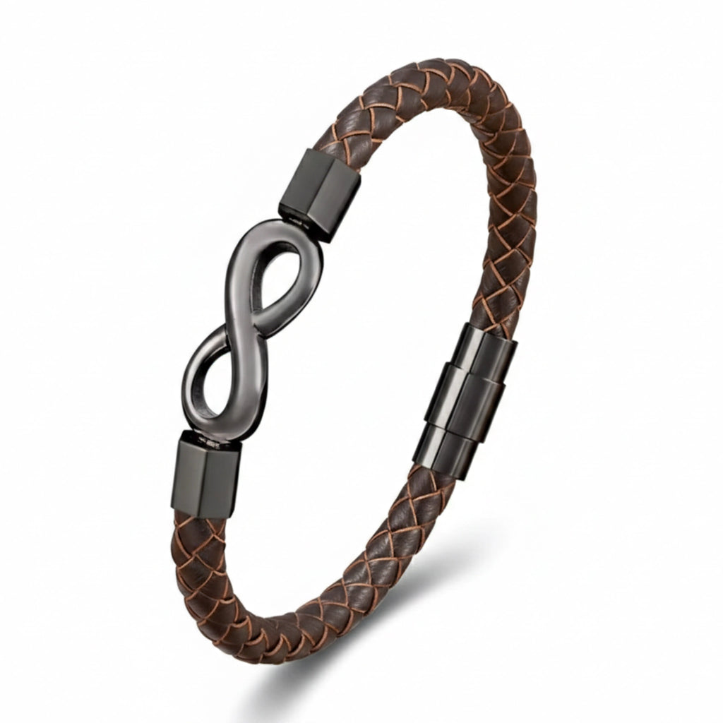 Pulseira de Couro Minimalista Life Infinito em couro legítimo, design elegante com símbolo do infinito e acabamento premium