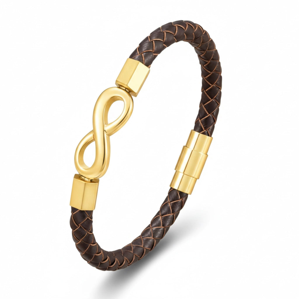 Pulseira de Couro Minimalista Life Infinito em couro legítimo, design elegante com símbolo do infinito e acabamento premium