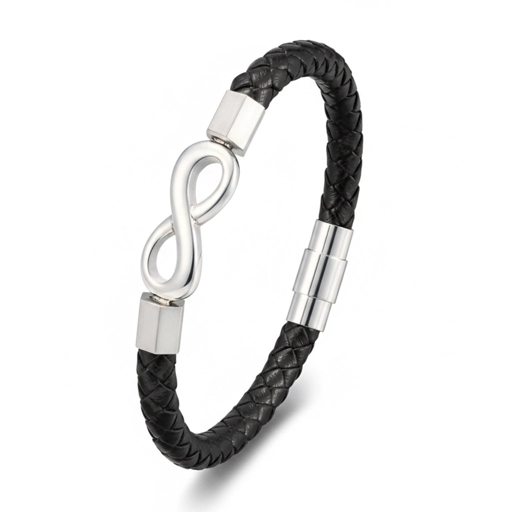Pulseira de Couro Minimalista Life Infinito em couro legítimo, design elegante com símbolo do infinito e acabamento premium